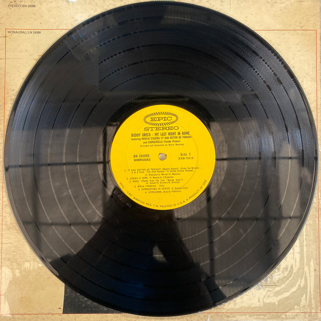 แผ่นเสียง Buddy Greco - My Last Night In Rome Vinyl VG+