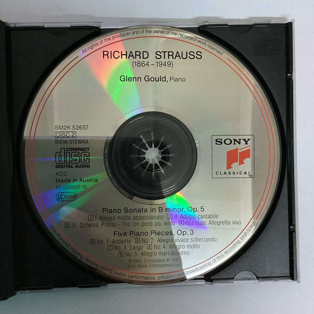 ซีดี Glenn Gould, Richard Strauss, Elisabeth Schwarzkopf, Claude Rains - Ophelia-Lieder, Op. 67; Enoch Arden, Op. 38; Piano Sonata, Op. 5; 5 Piano Pieces, Op. 3 CD VG+ 2CDs