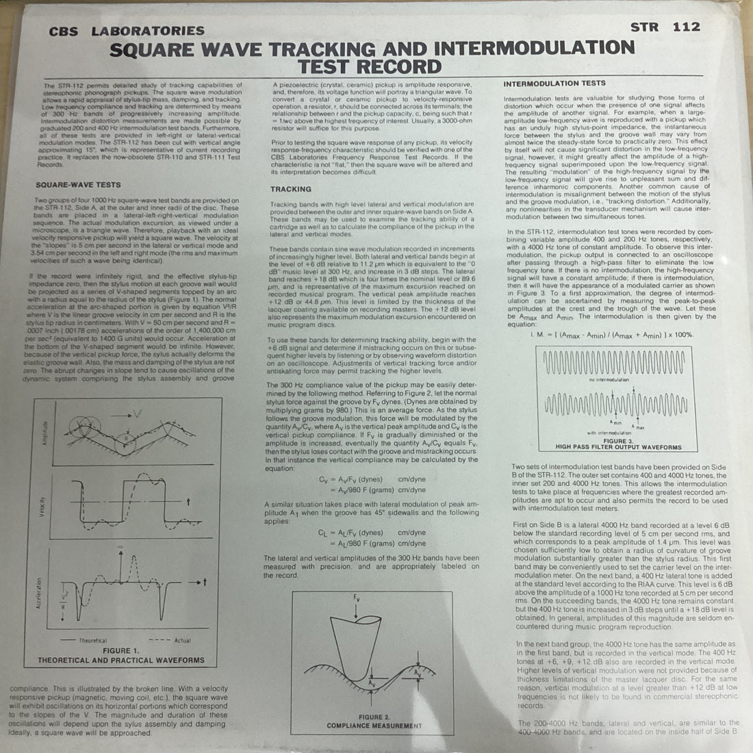 แผ่นเสียง CBS Laboratories - Professional Test Record - Square Wave, Tracking And Intermodulation Tests Vinyl VG+