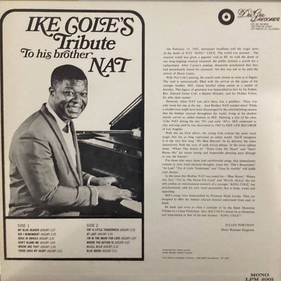 แผ่นเสียง Ike Cole - Ike Cole's Tribute To His Brother Nat Vinyl VG+