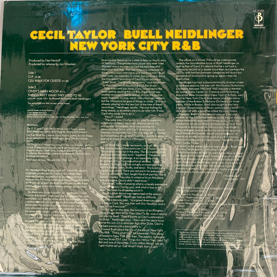 แผ่นเสียง Cecil Taylor / Buell Neidlinger - New York City R&B Vinyl VG+