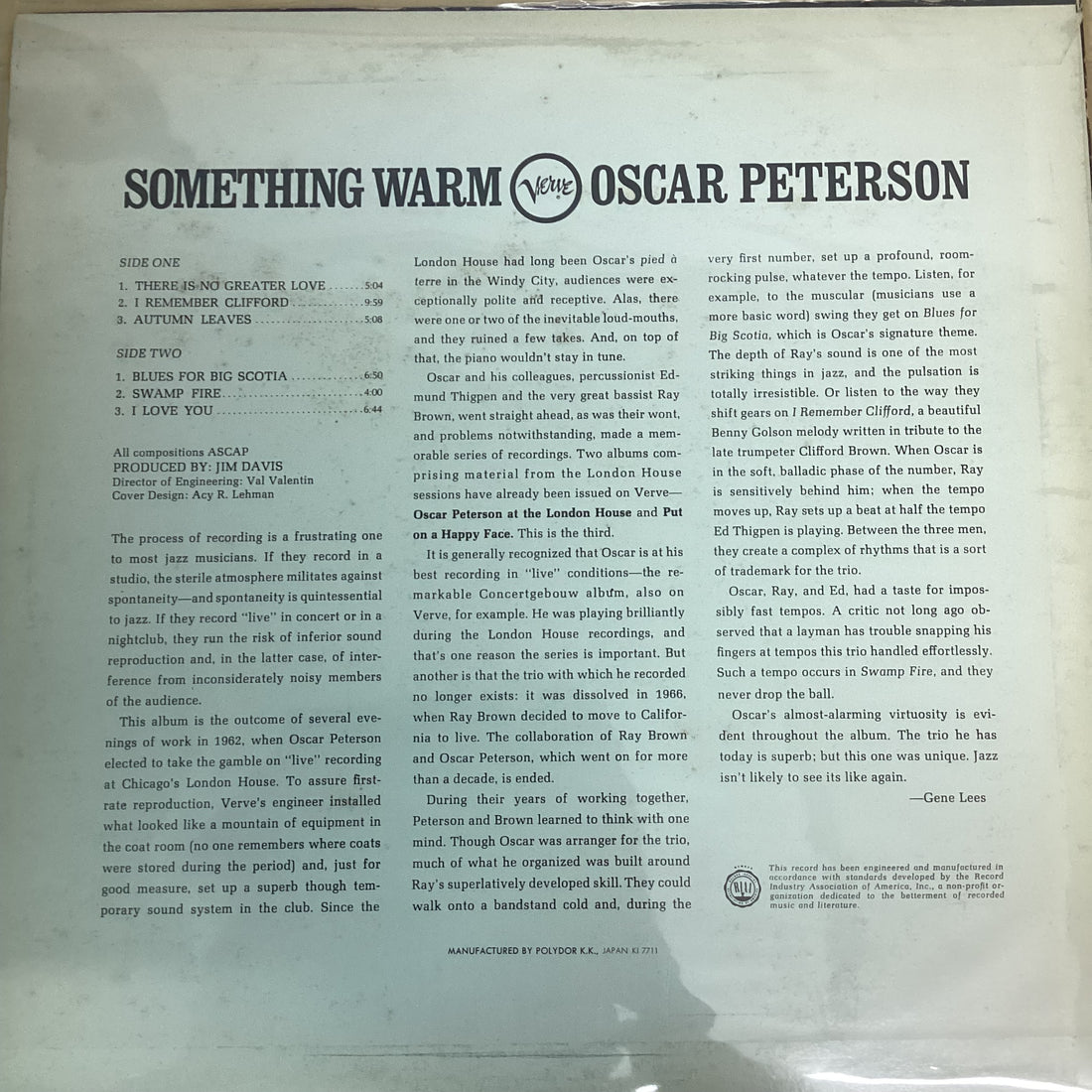 แผ่นเสียง Oscar Peterson - Something Warm Vinyl VG+