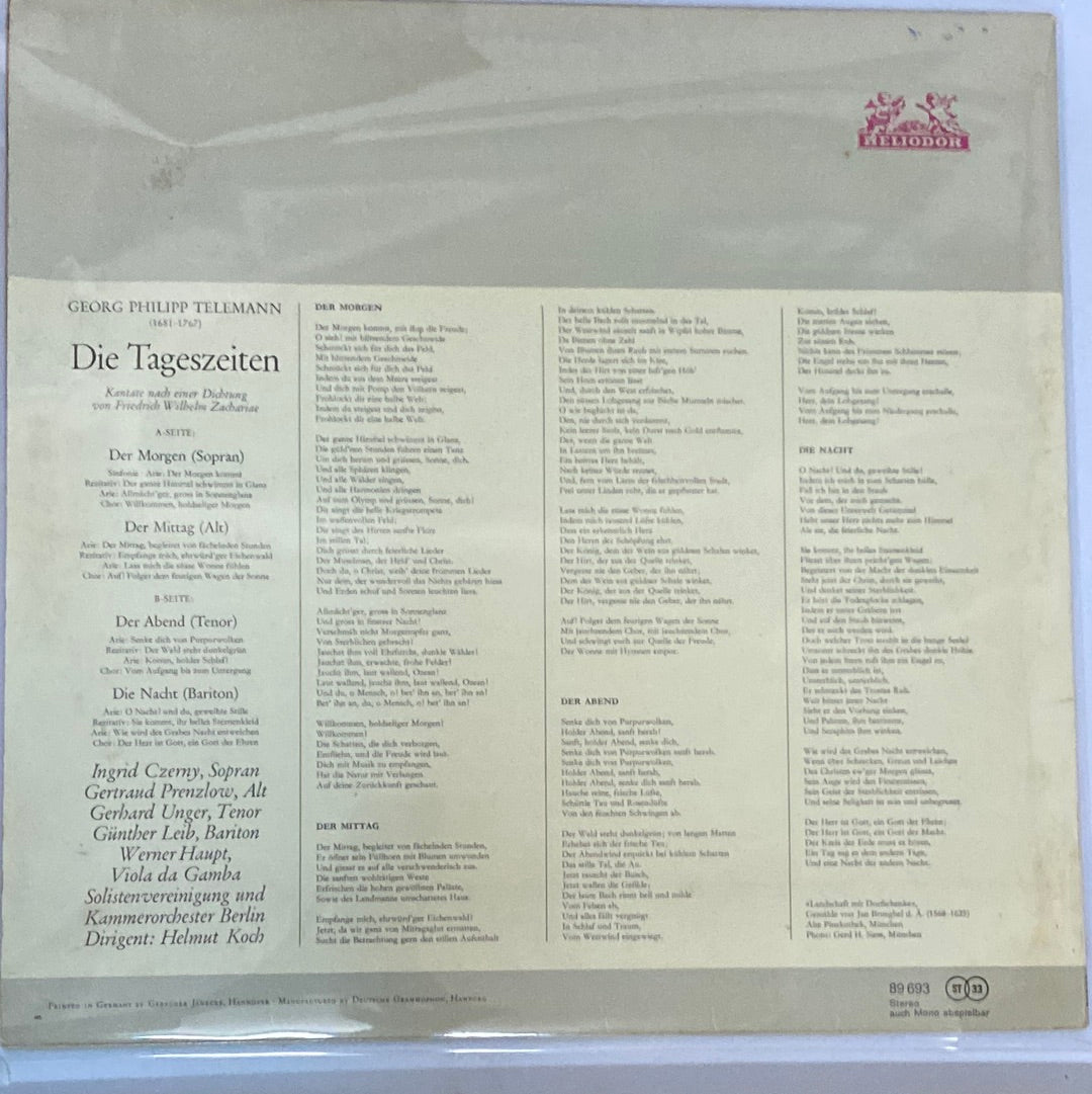 แผ่นเสียง Georg Philipp Telemann - Die Tageszeiten - Cantata Vinyl VG+