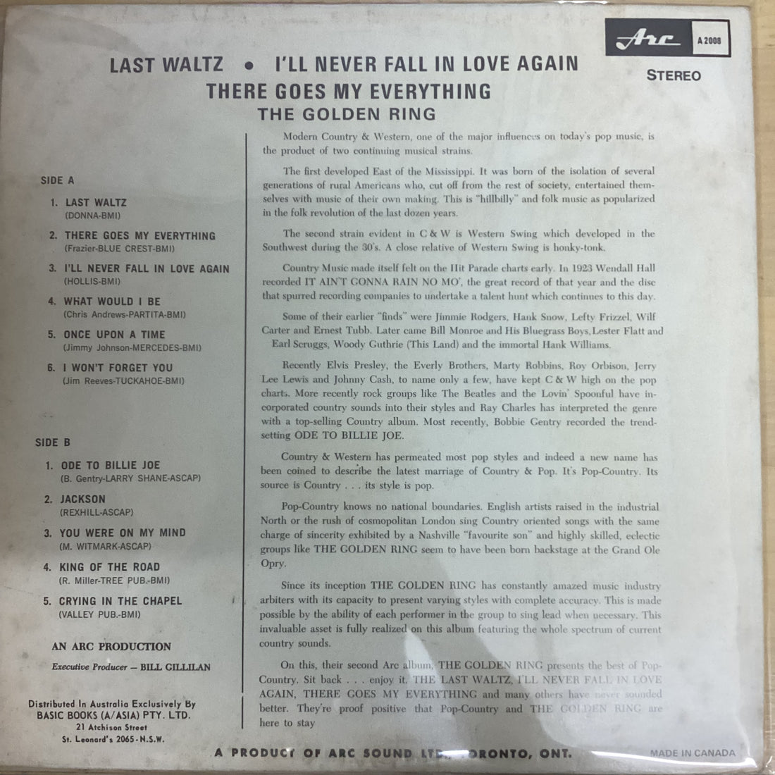 แผ่นเสียง The Golden Ring - Last Waltz / I'll Never Fall In Love Again / There Goes My Everything Vinyl VG+