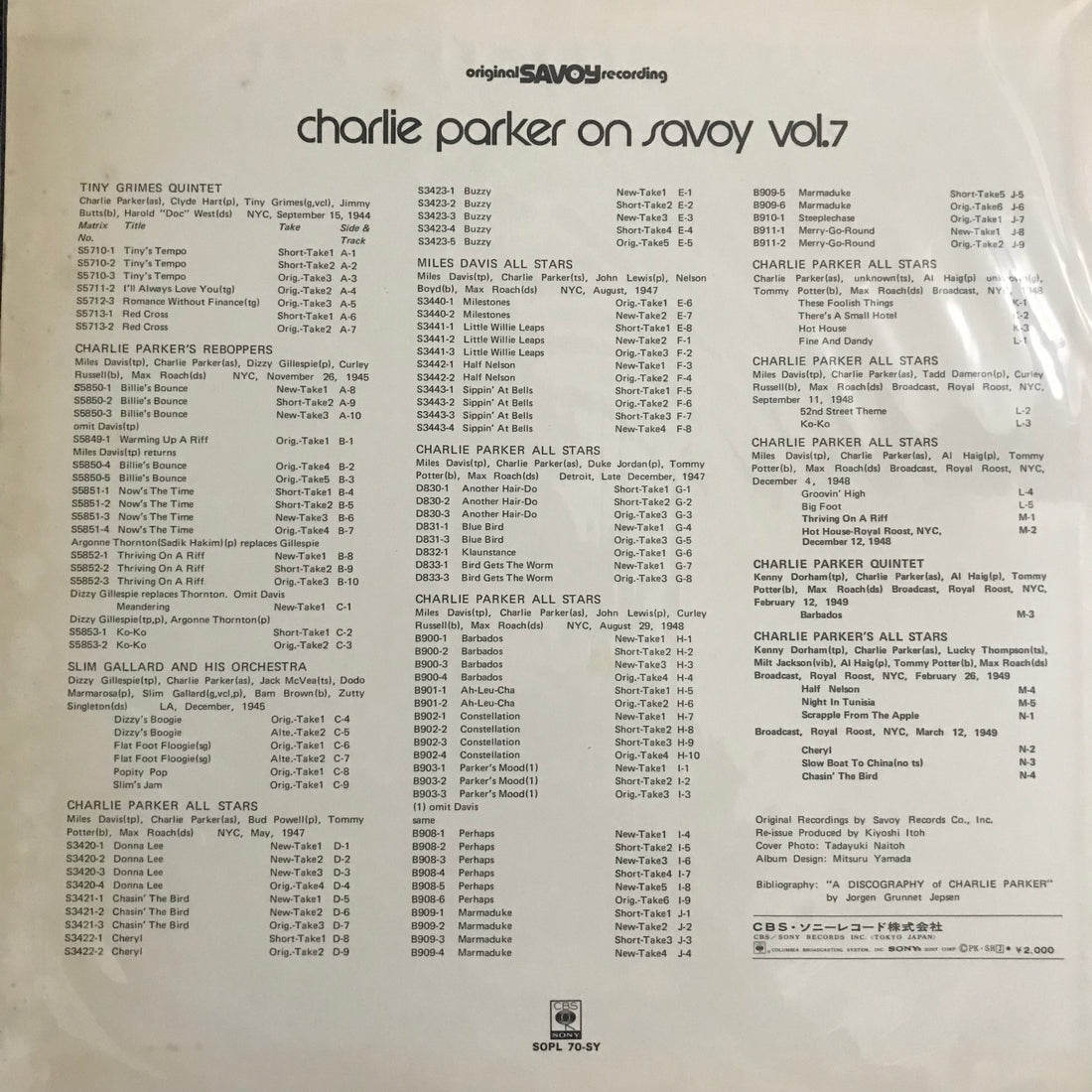 แผ่นเสียง Charlie Parker - Charlie Parker On Savoy Vol. 1 - 7 7LP Vinyl VG+