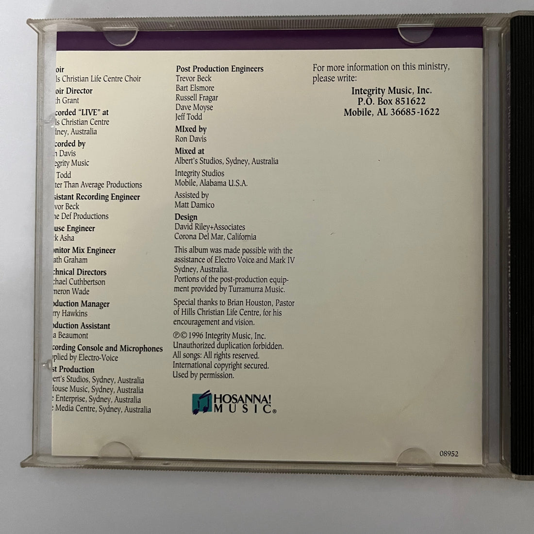 ซีดี Hillsong - Shout To The Lord CD NM