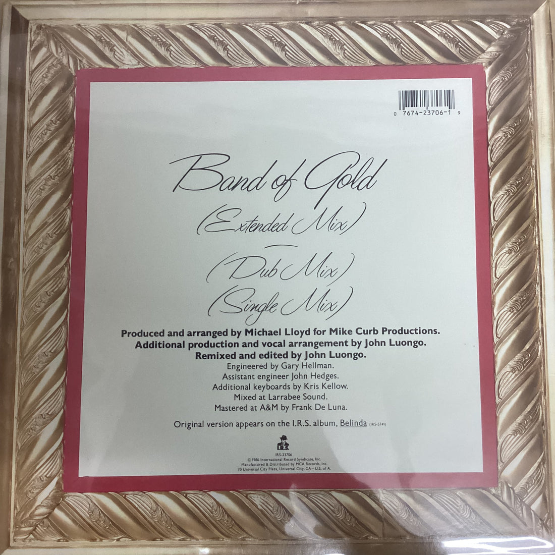 แผ่นเสียง Belinda Carlisle Featuring Freda Payne - Band Of Gold Extended Mix Vinyl VG+ แผ่นสี