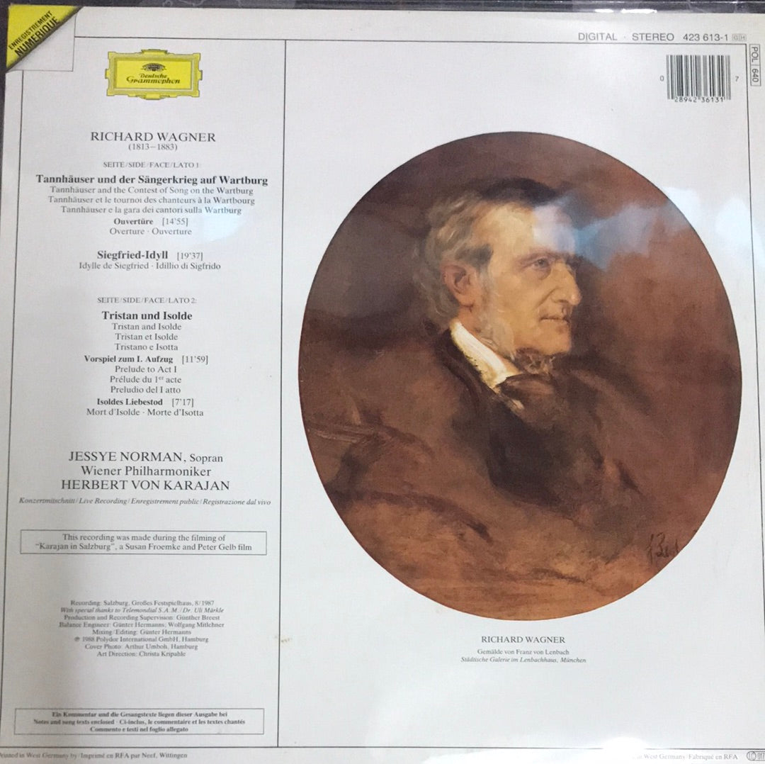 แผ่นเสียง Richard Wagner / Jessye Norman, Wiener Philharmoniker, Herbert von Karajan - Tannhäuser, Siegfried-Idyll, Tristan Und Isolde (Vinyl) (VG+)