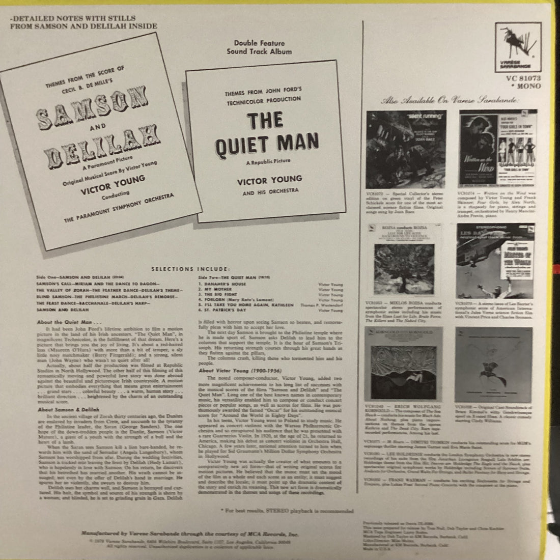 แผ่นเสียง Victor Young - Samson And Delilah / The Quiet Man Vinyl VG+
