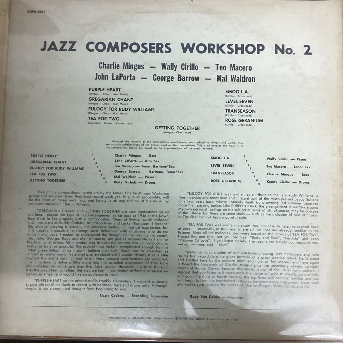 แผ่นเสียง Charles Mingus, Wally Cirillo, Teo Macero, John LaPorta - Jazz Composers Workshop No 2 Vinyl VG