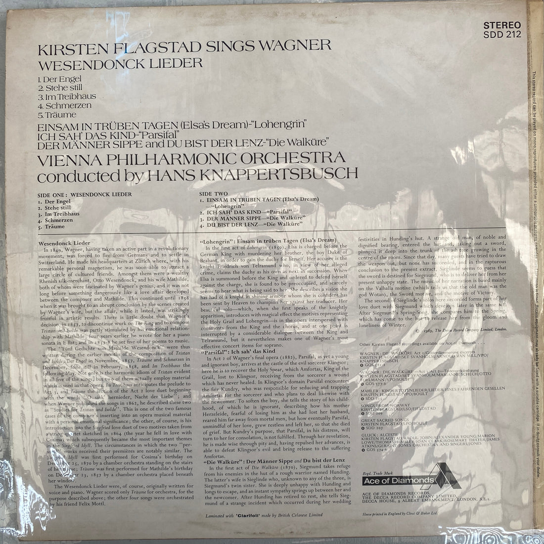 แผ่นเสียง Kirsten Flagstad / Richard Wagner / Wiener Philharmoniker / Hans Knappertsbusch - Wesendonk Lieder Vinyl VG+