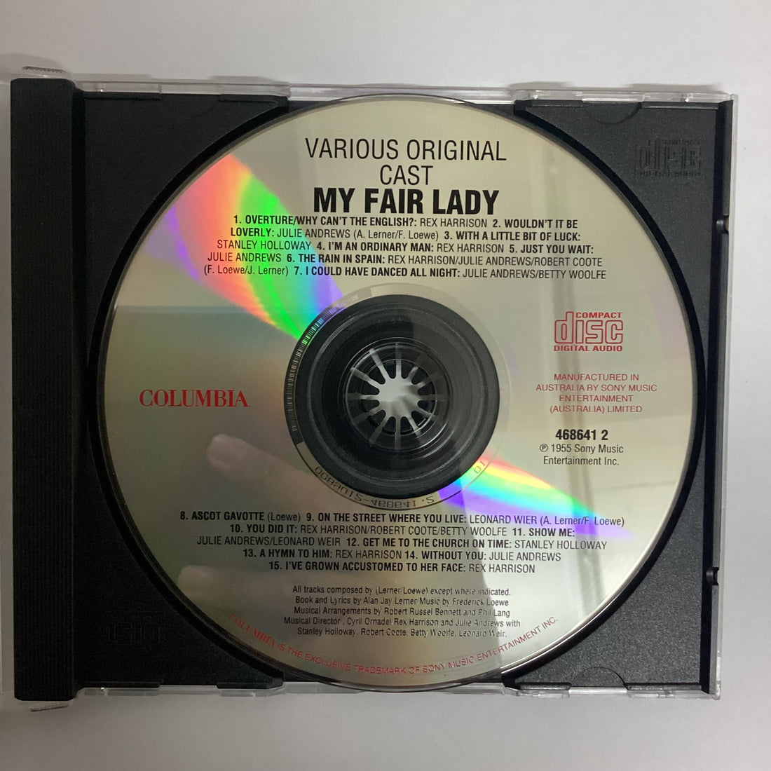 ซีดี "My Fair Lady" Original London Cast, Rex Harrison, Julie Andrews With Stanley Holloway Book And Lyrics By Alan Jay Lerner Music By Frederick Loewe - My Fair Lady CD VG+