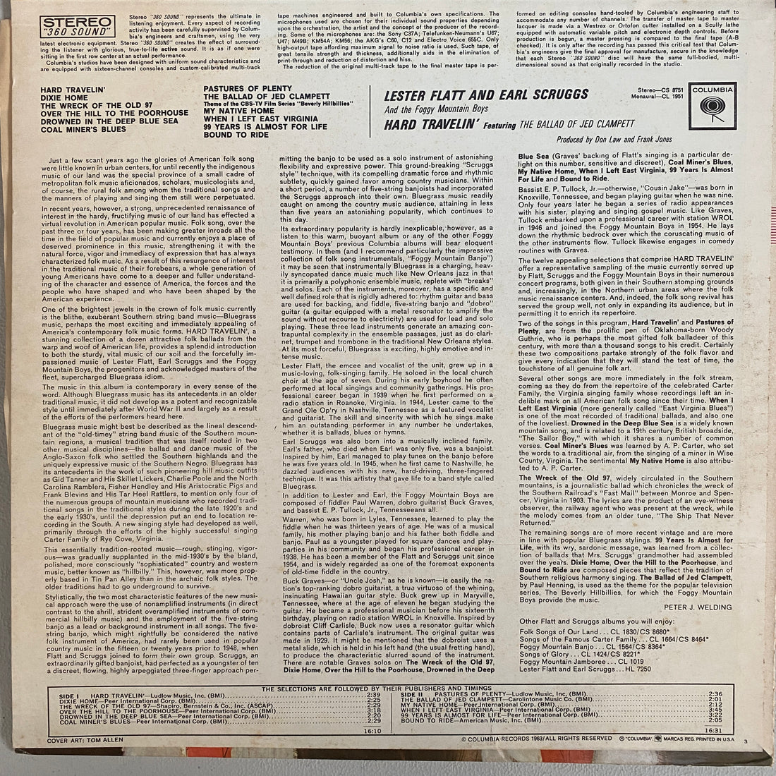 แผ่นเสียง Flatt & Scruggs / The Foggy Mountain Boys - Hard Travelin' Vinyl VG+