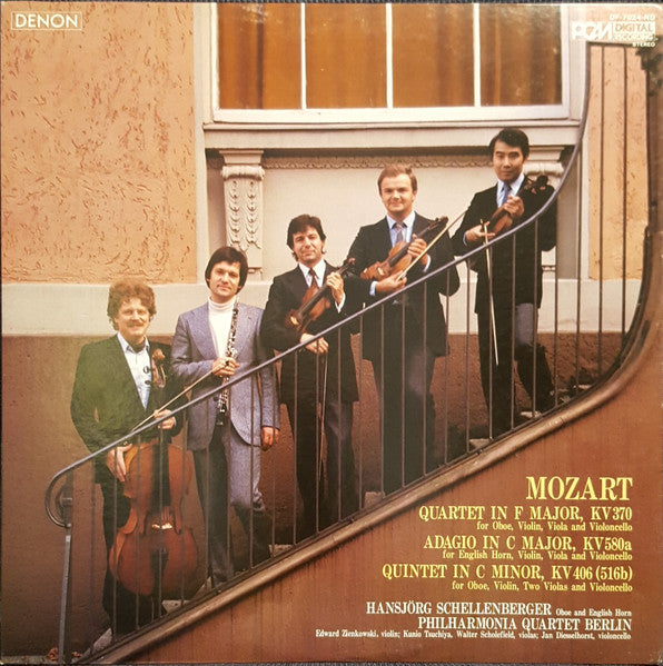 Wolfgang Amadeus Mozart, Hansjörg Schellenberger, Philharmonia Quartett Berlin : Quartet in F Major, KV370; Adagio in C Major, KV580a; Quintet in C Minor, KV406 (516b) (LP)