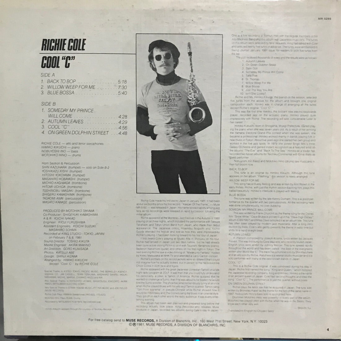 แผ่นเสียง Richie Cole - Cool "C" Vinyl VG+
