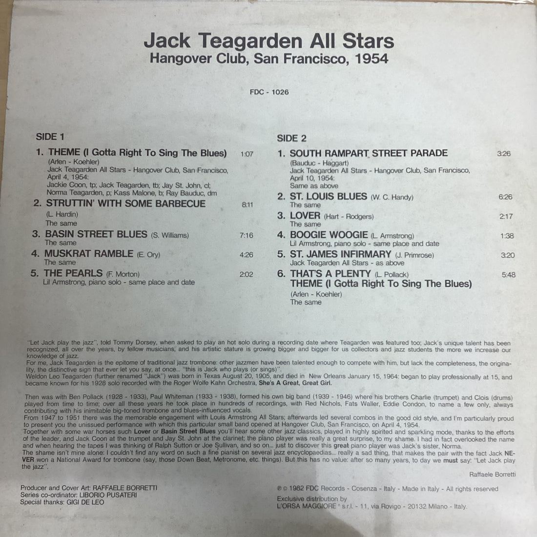 แผ่นเสียง The Jack Teagarden All-Stars - Hangover Club, San Francisco, 1954 Vinyl VG+