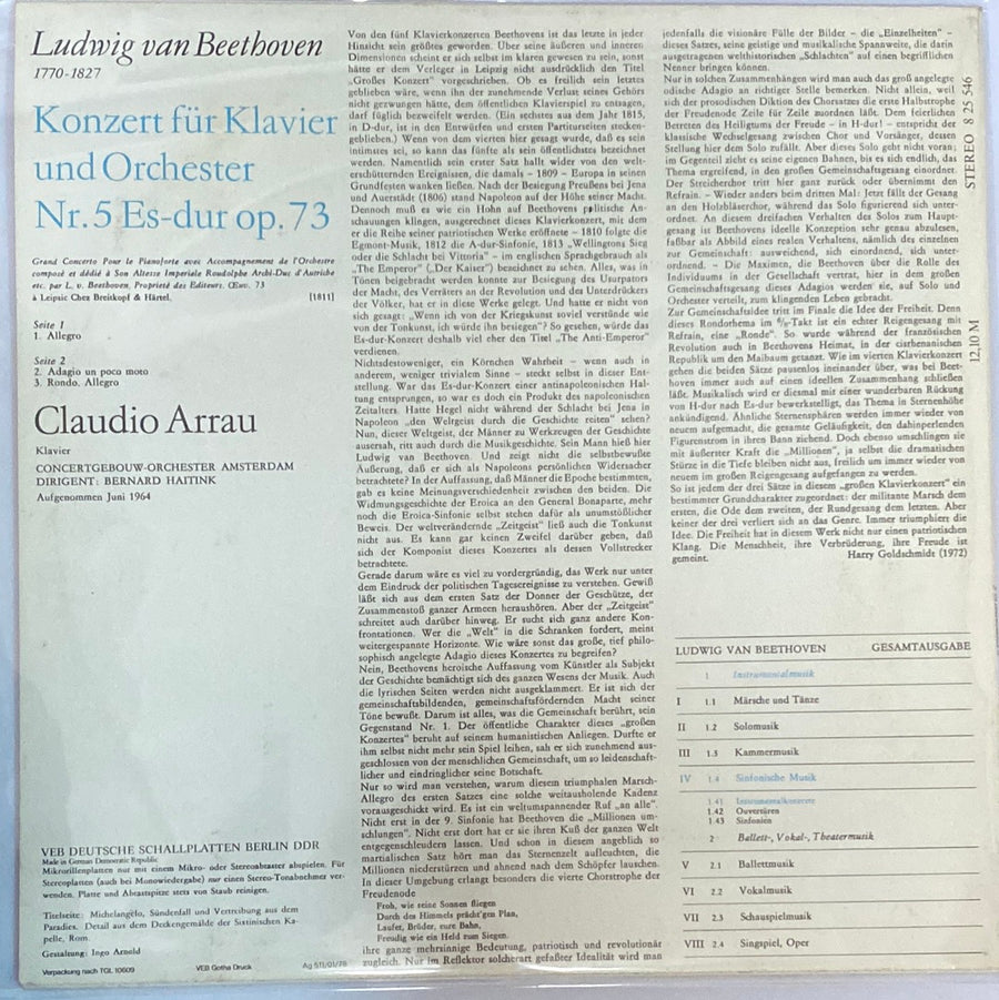 แผ่นเสียง Ludwig van Beethoven - Claudio Arrau, Concertgebouworkest, Bernard Haitink - Konzert Für Klavier Und Orchester Nr. 5 Es-dur Op. 73 (Vinyl) (VG+)