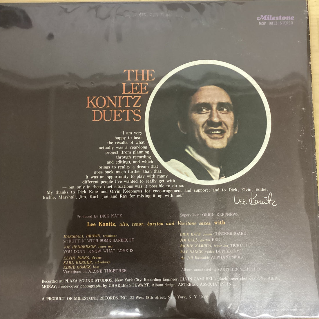 แผ่นเสียง Lee Konitz - The Lee Konitz Duets Vinyl VG+