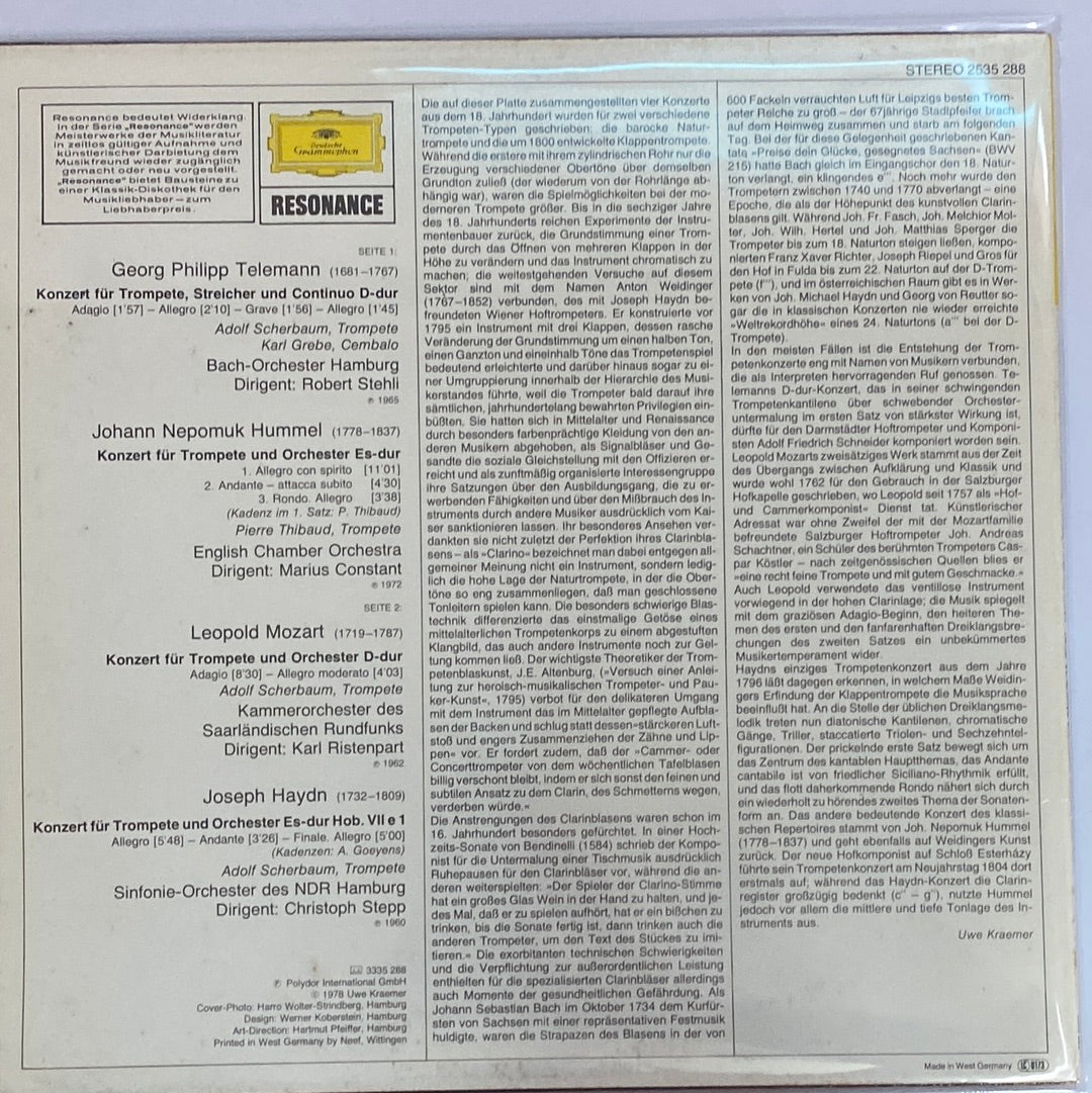 แผ่นเสียง Georg Philipp Telemann, Johann Nepomuk Hummel, Leopold Mozart, Joseph Haydn, Adolf Scherbaum, Pierre Thibaud - Les Grands Concertos Pour Trompette (Vinyl) (VG+)