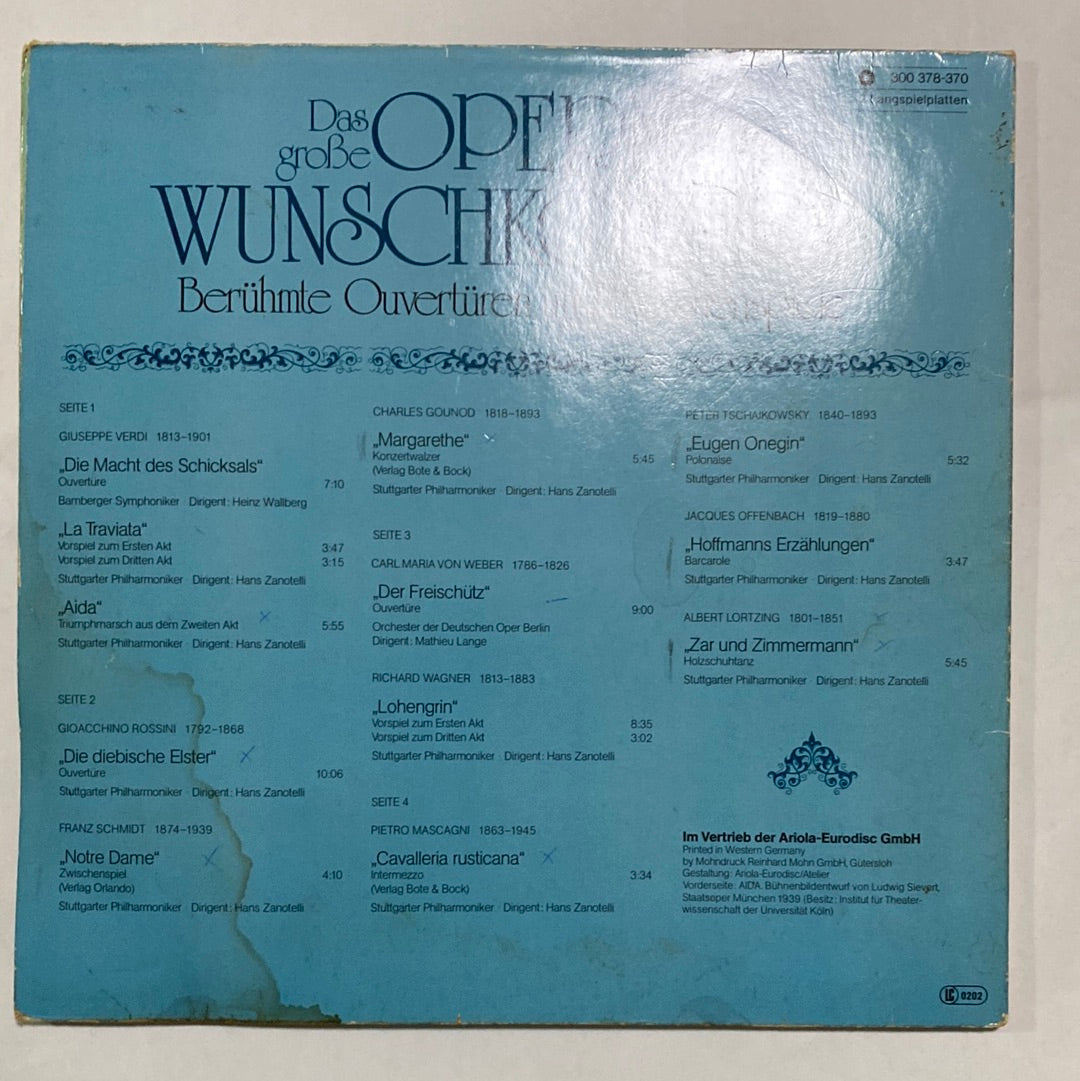 แผ่นเสียง Various - Das Grosse Opern Wunschkonzert  Berühmte Ouvertüren Und Zwischenspiele (Vinyl)(VG)