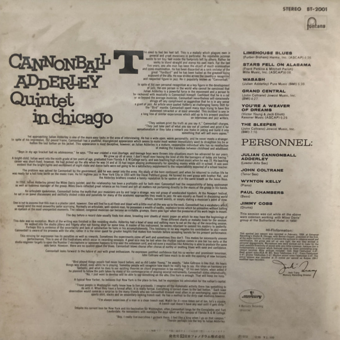 The Cannonball Adderley Quintet - In Chicago Vinyl VG+