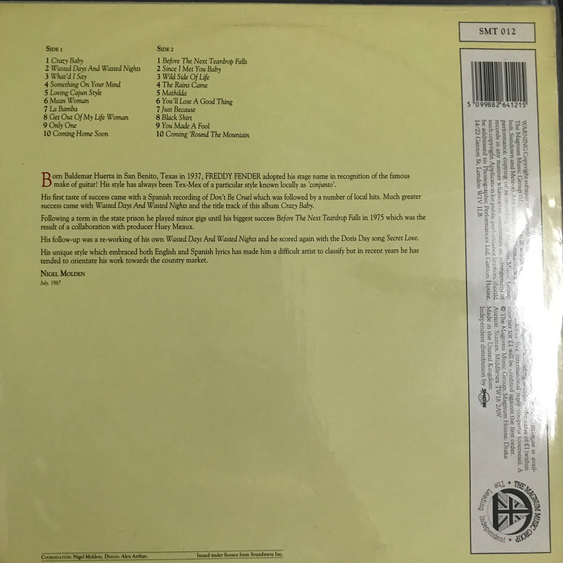 แผ่นเสียง Freddy Fender - Crazy Baby - Twenty Classic Tracks Vinyl VG+