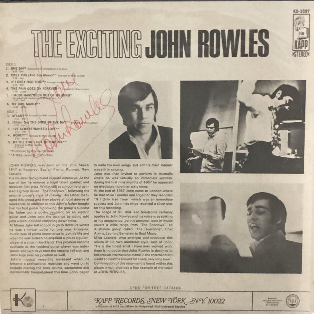 แผ่นเสียง John Rowles - The Exciting John Rowles Vinyl VG
