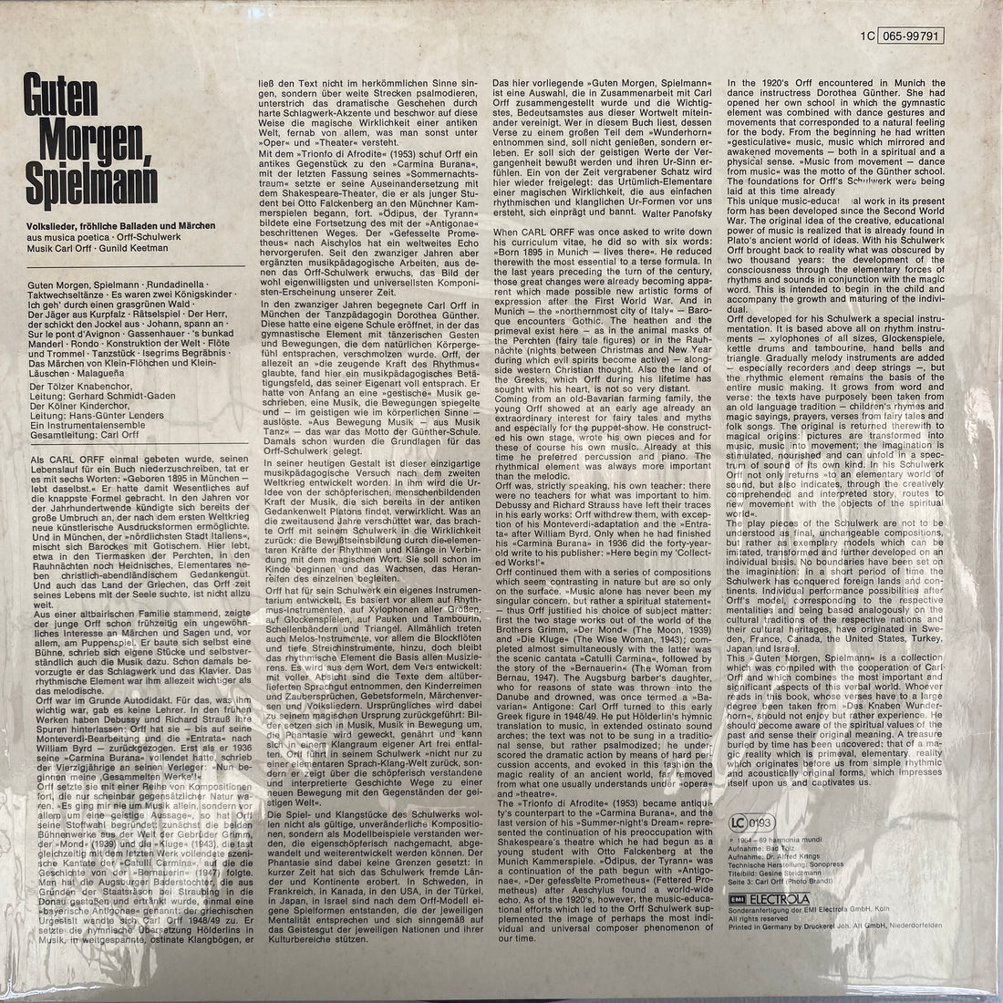 แผ่นเสียง Carl Orff / Gunild Keetman - Guten Morgen, Spielmann Vinyl VG+