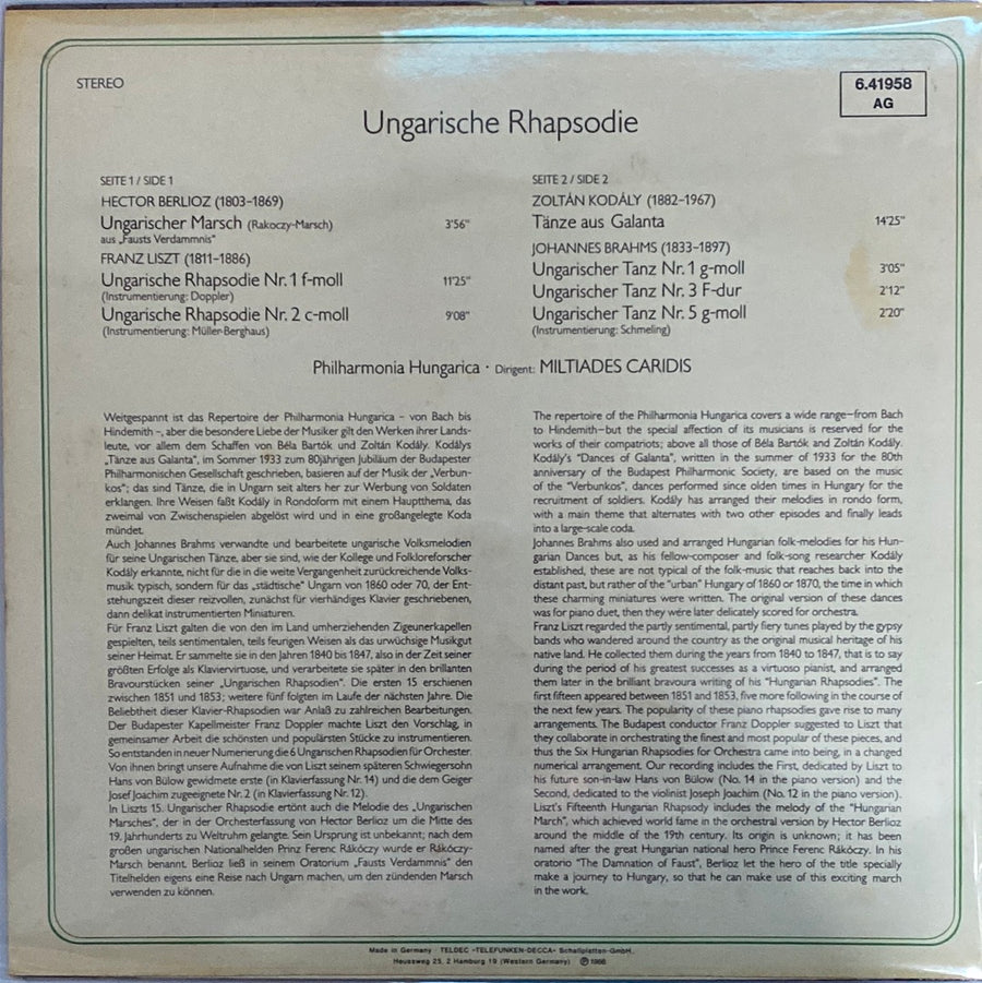 แผ่นเสียง Miltiades Caridis, Philharmonia Hungarica - Ungarische Rapsodie (Vinyl) (VG+)