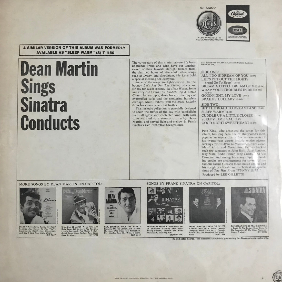 แผ่นเสียง Dean Martin - Dean Martin Sings / Frank Sinatra Conducts Vinyl VG+