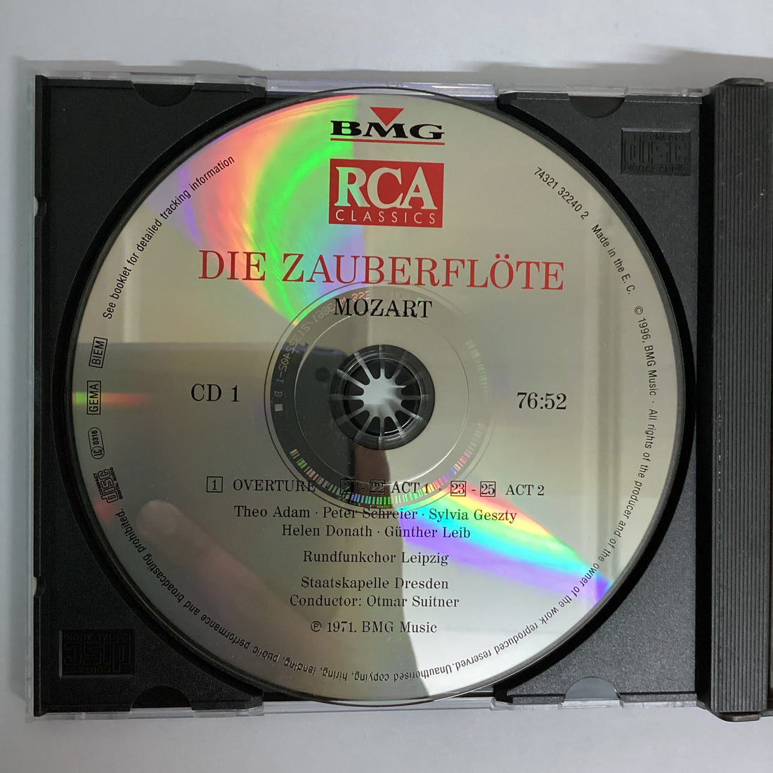 ซีดี Wolfgang Amadeus Mozart - Theo Adam • Peter Schreier • Sylvia Geszty • Helen Donath • Günther Leib, Rundfunkchor Leipzig • Staatskapelle Dresden • Otmar Suitner - Die Zauberflöte CD VG+ 2CDs