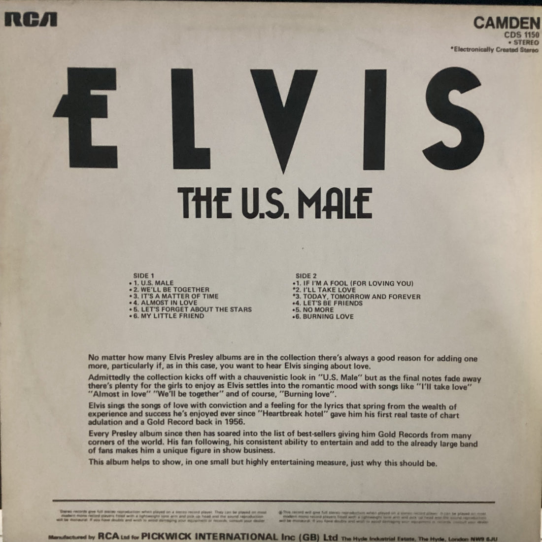 แผ่นเสียง Elvis Presley - The U.S. Male Vinyl VG+