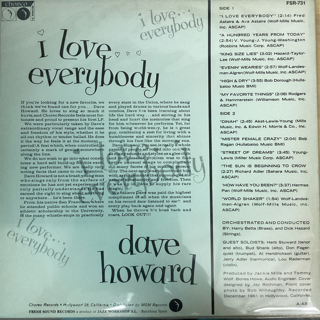 แผ่นเสียง Dave Howard - I Love Everybody Vinyl VG+