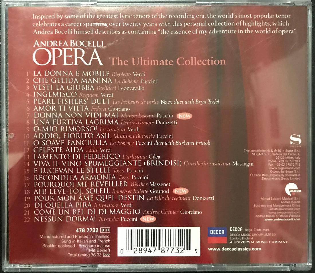 ซีดี Andrea Bocelli - Opera The Ultimate Collection CD VG+
