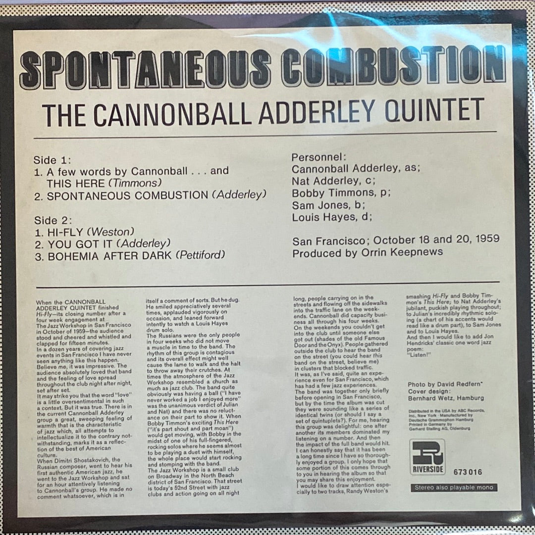 แผ่นเสียง The Cannonball Adderley Quintet - Spontaneous Combustion (Vinyl) (VG+)