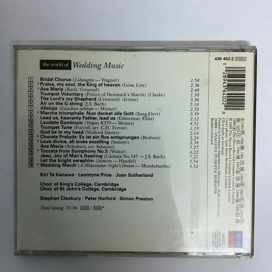 ซีดี The King's College Choir Of Cambridge, St. John's College Choir, Kiri Te Kanawa, Leontyne Price, Joan Sutherland - The World Of Wedding Music CD VG