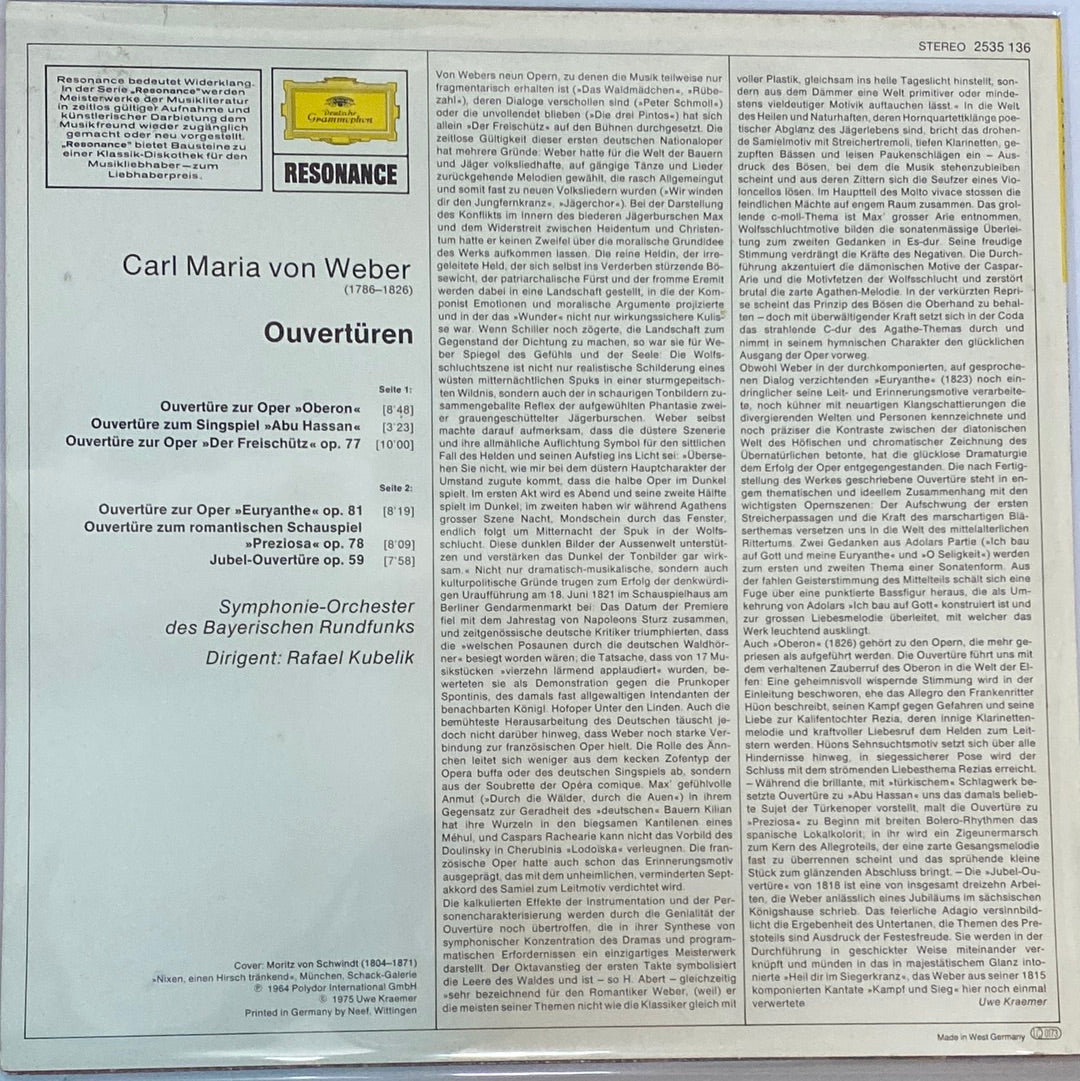 แผ่นเสียง Carl Maria von Weber, Symphonie-Orchester Des Bayerischen Rundfunks, Rafael Kubelik - Ouvertüren (Vinyl) (VG+)