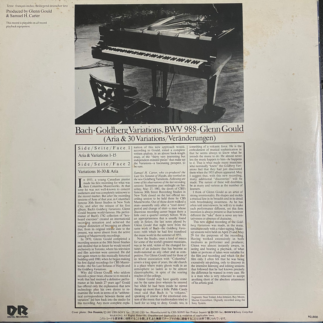 แผ่นเสียง Johann Sebastian Bach / Glenn Gould - The Goldberg Variations Vinyl VG+