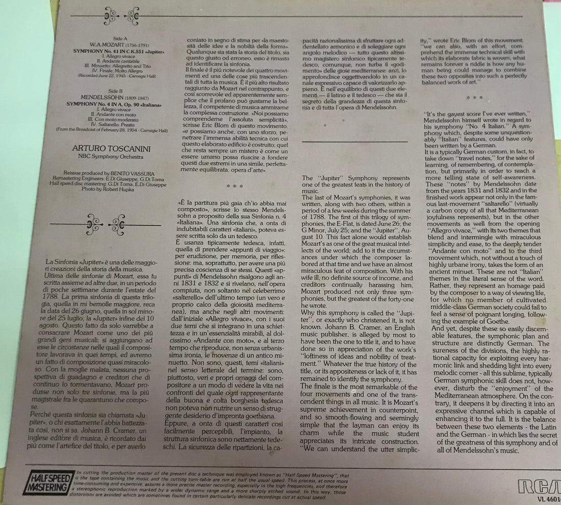 แผ่นเสียง Toscanini - The Man Behind the Legend Mozart Symphony No.41 'Jupiter' Mendelssohn Symphony No.4 'ItaIiana' (VinyI) (VG+)