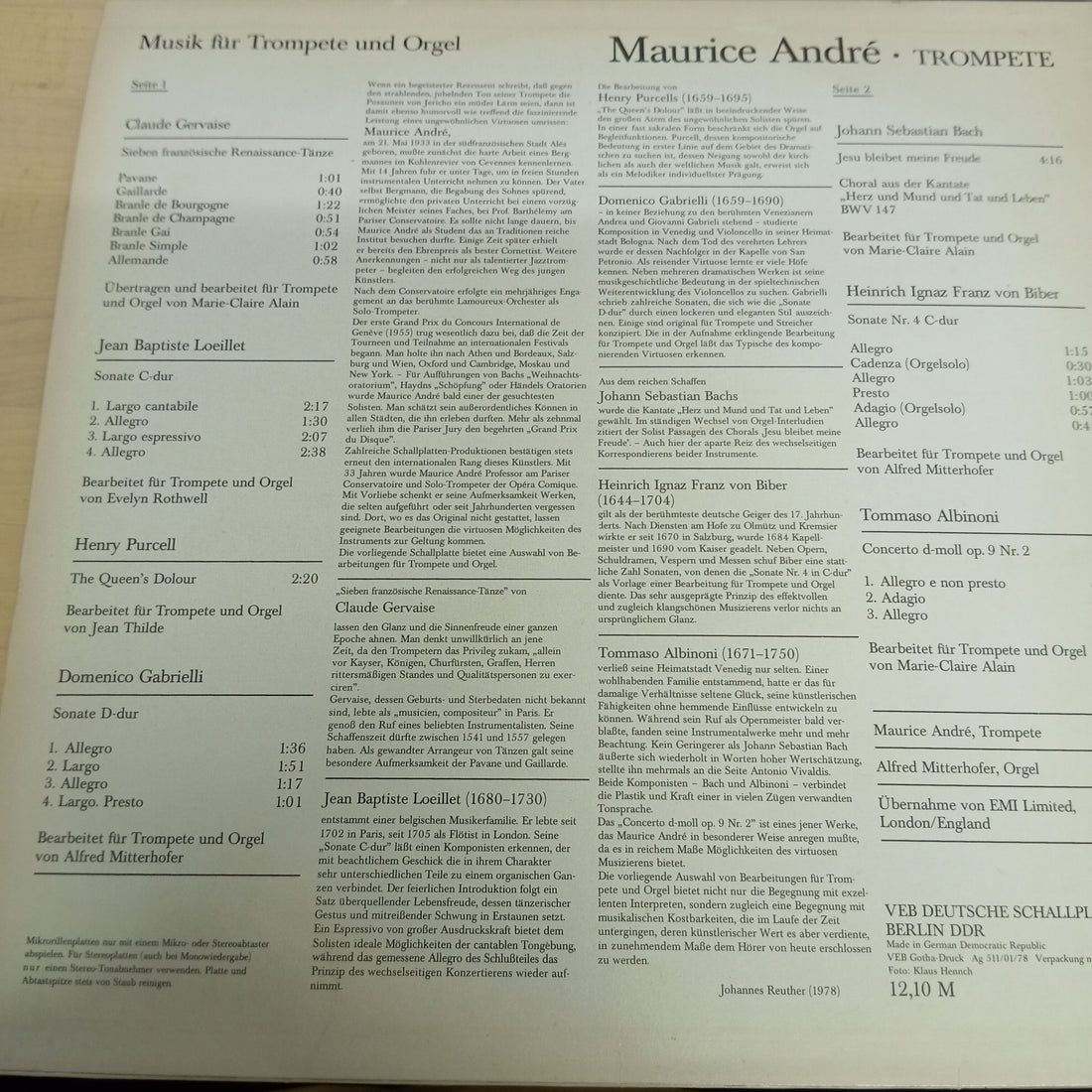 แผ่นเสียง Maurice André - Musik Für Trompete Und Orgel (Vinyl) (VG+)