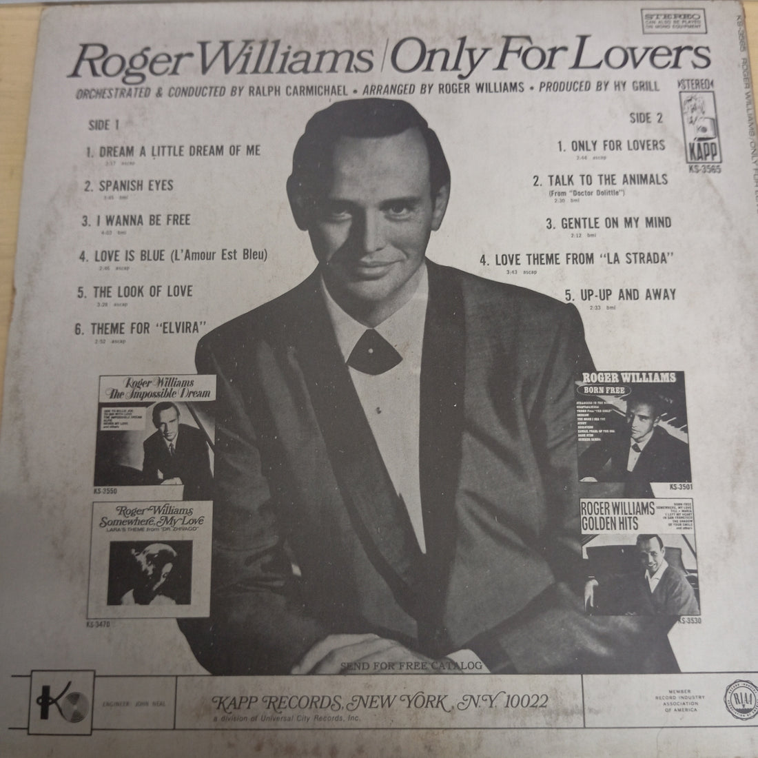 แผ่นเสียง Roger Williams 2 - Only For Lovers Vinyl VG