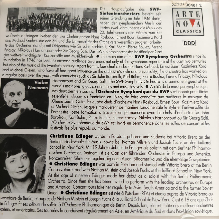 ซีดี Leoš Janáček - Sinfonieorchester Des Südwestfunks, Václav Neumann, Christiane Edinger - Sinfonietta Op. 60 / Violin Concerto / Suite From The Opera "The Cunning Little Vixen" CD VG+