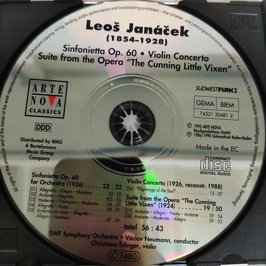 ซีดี Leoš Janáček - Sinfonieorchester Des Südwestfunks, Václav Neumann, Christiane Edinger - Sinfonietta Op. 60 / Violin Concerto / Suite From The Opera "The Cunning Little Vixen" CD VG+