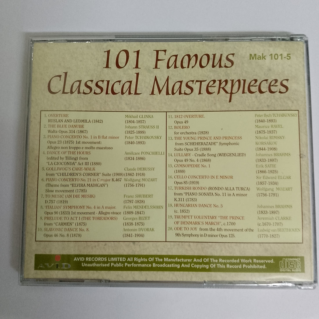 ซีดี Various - 101 Famous Classical Masterpieces CD VG+ 5CDs