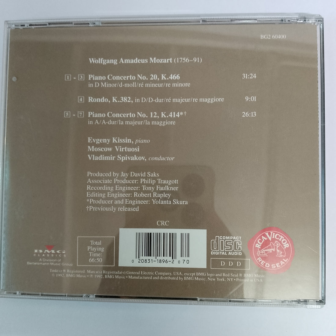 ซีดี Evgeny Kissin*, Mozart*, Moscow Virtuosi, Spivakov* – Piano Concerto No. 12 & 20, Rondo, K.382 (CD) (VG+)