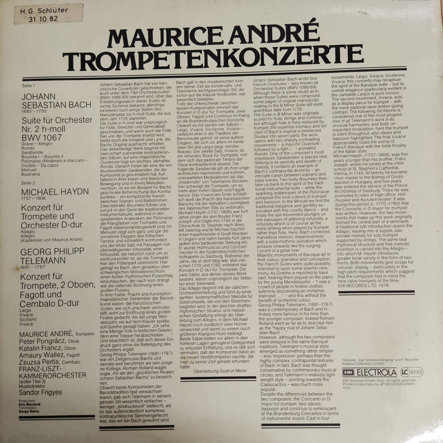 แผ่นเสียง Maurice André Trompetenkonzerte - Bach, Haydn, Telemann (Vinyl) (VG+)