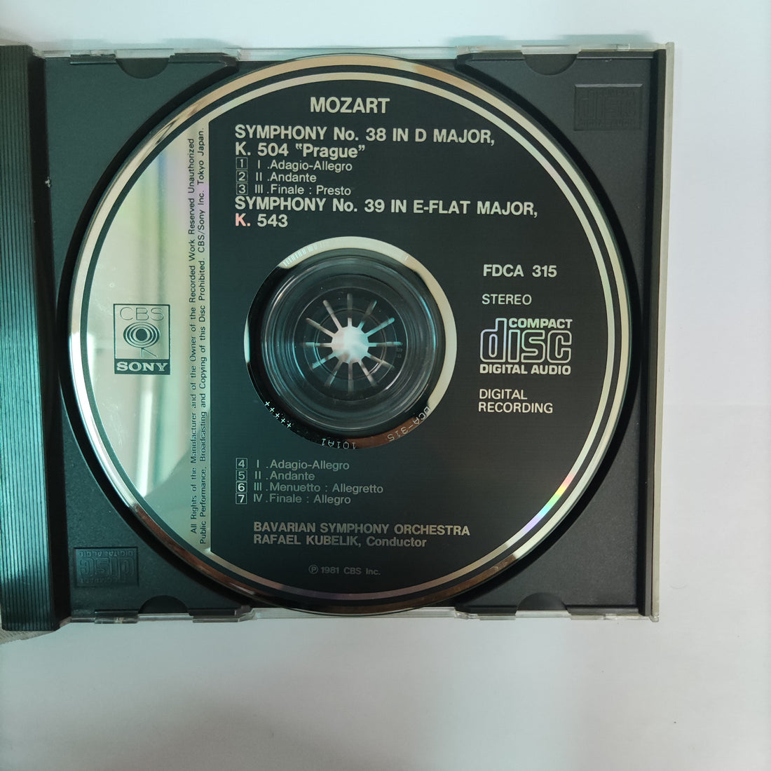 ซีดี Wolfgang Amadeus Mozart, Rafael Kubelik, Symphonie-Orchester Des Bayerischen Rundfunks - Symphony No.38 "Prague" / Symphony No.39 (CD) (VG+)