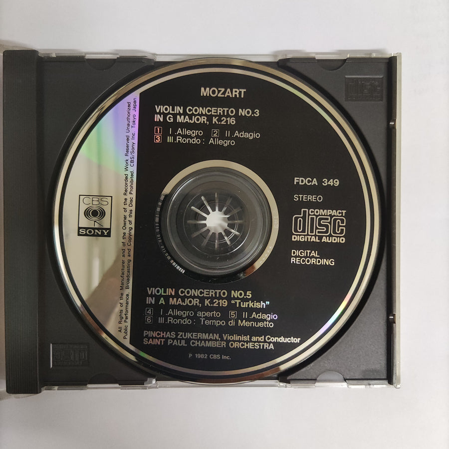 ซีดี Wolfgang Amadeus Mozart, The Saint Paul Chamber Orchestra, Pinchas Zukerman - Violin Concerto No.3 In G Major , K.216 / Violin Concerto No.5 In A Major, K.219 "Turkish" (CD) (VG+)