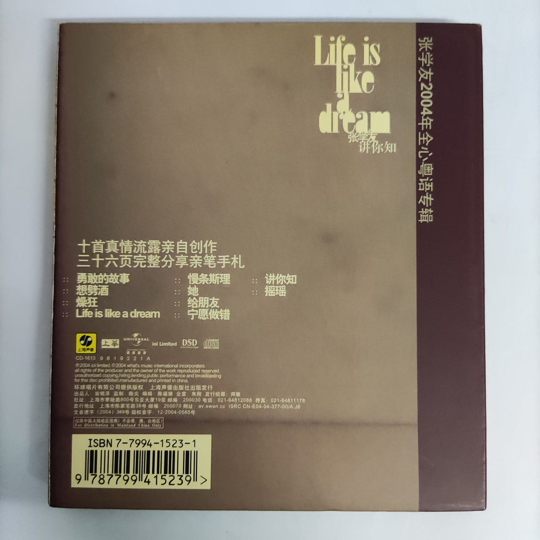 張學友 - Life Is Like Dream CD NM