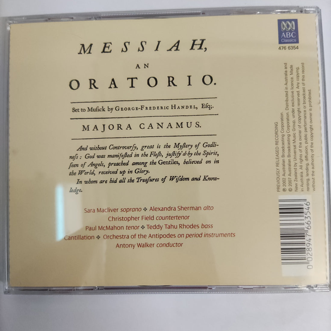 ซีดี George Friedrich Handel - Messiah A Sacred Oratorio (CD) (VG+) (2CDs) (1DVD)